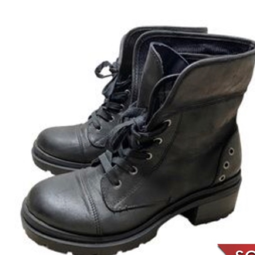 Rock and Candy Nickia Black Lace Up Combat Boots Plaid Detail Women’s Size 8.5